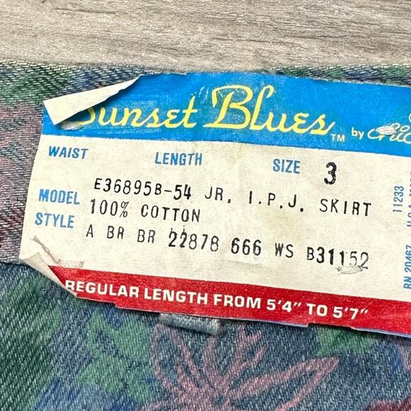 NWT Vintage 80s Sunset Blues Chic Floral Womens 3 Denim Jean Skirt USA Deadstock - Picture 4 of 8